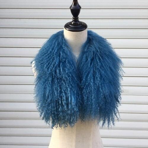 J0090 70cm Women Fashion Warm Real Fur Collar Scarf Mongolia Sheep Fur Scarf
