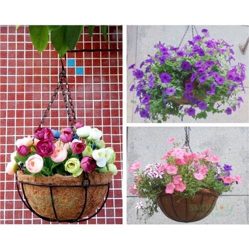 Coconut Basket, Vintage Style Iron Frame Hanging Chain Round Plant Holder Decoration