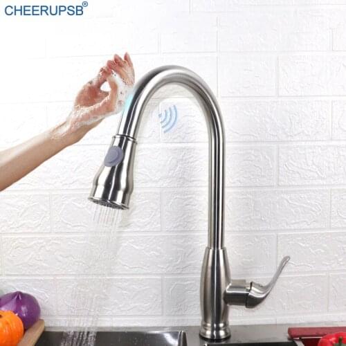 Touch Control Kitchen Sink Faucets Automatic Smart Sensor Crane Single Hole Deck Mount Tap Kitchen Touch Sense Faucet Torneiras