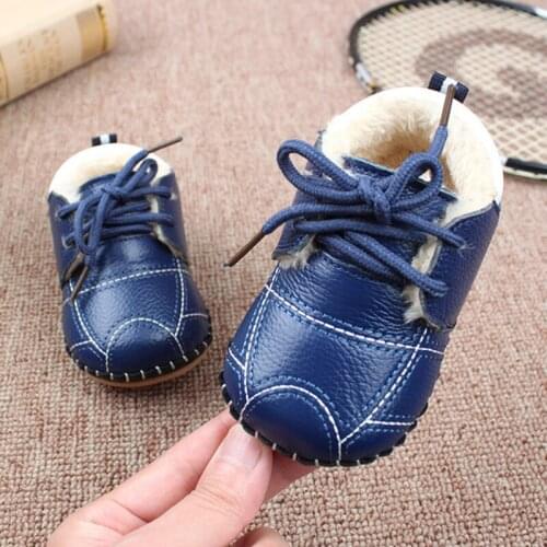 Winter Kids Baby Shoes Girls Cotton Boots Infant Boys Leather Sneakers Children Thick Warming Cowhide Non-slip Toddler Shoes