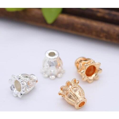 30pcs Brass Casted 9x10mm Flower Cap Charms Tassel End Caps Bead for Bracelet Necklace DIY Jewelry Findings Making Accessories