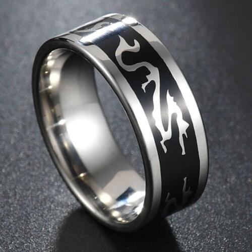 Mens Ring Punk Rock Smooth 316L Stainless Steel Dragon Ring For Men Hip Hop Party Jewelry Wholesale Male Wedding Anel