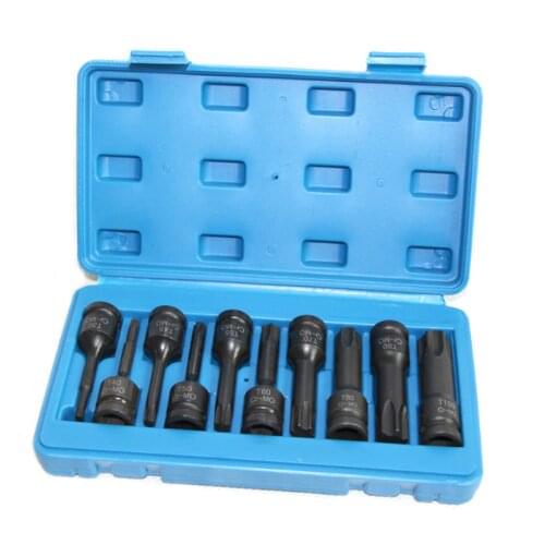 10-Piece Set Of 1/2"Dr H-Type And T-Type Metric Impact Conjoined Sockets, Pneumatic Hex And Plum Bit Socket Tools