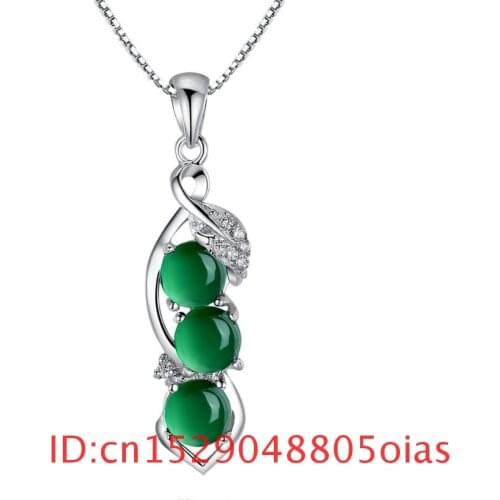 Natural Green Jade Beans Pendant Necklace Fashion Gifts Amulet Jewelry Chalcedony 925 Silver