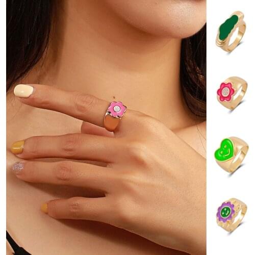 New Fashion Smile Ring Enamel Thick Ring Size Summer Fine Lucky Jewelry Heart Clouds Rings for Women Party Gift
