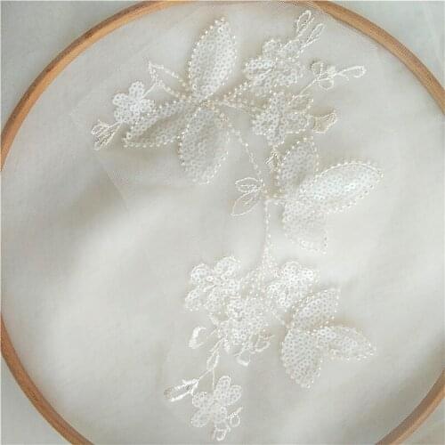 New Wedding Dress White Sequins Beaded Applique Patch Embroidery Lace Flower Sheet DIY Production Materials