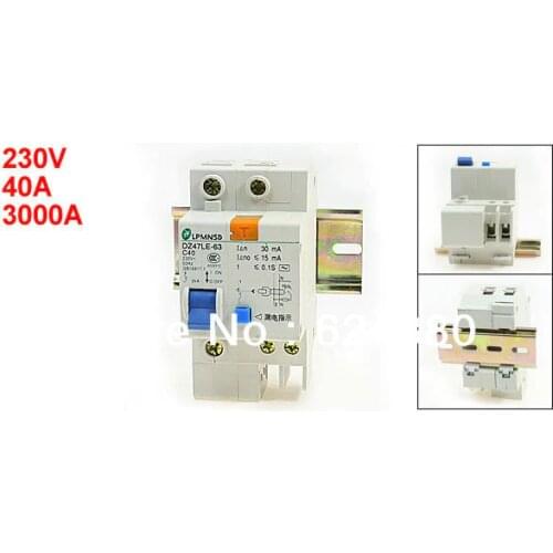 DZ47LE-63 C40 ON/OFF Switch 230V 40A Single 1 Phase Pole 1P DIN Rail Overload Protection Residual Current Circuit Breaker RCCB