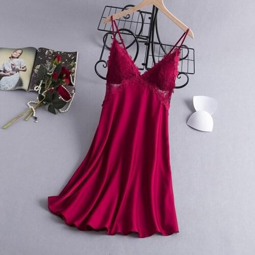 Sexy Nightgown With Lace Women Intimate Lingerie Satin Silk Sleepwear Spaghetti Strap Nightdress Soft Home Clothes Sleep Dress