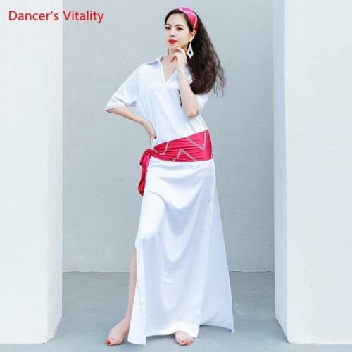 Belly Dance Robe Satin Dress Half Sleeve Performance Clothes Female Elegant Long Skirt Competition Practice Clothing