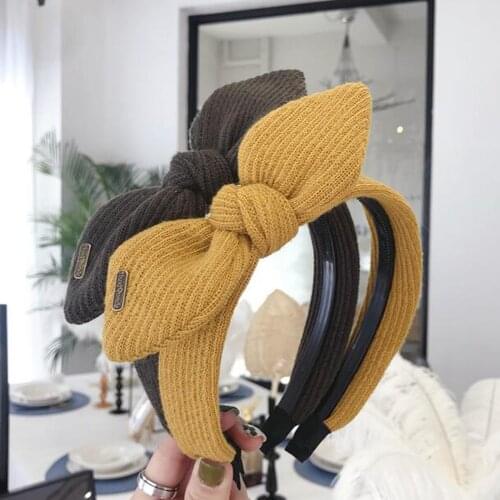 New Fashion Women Hairband Knitted Headband Big Bow Knot Headwear Rhinestone Hair Band Girls Turban Hair Accessories