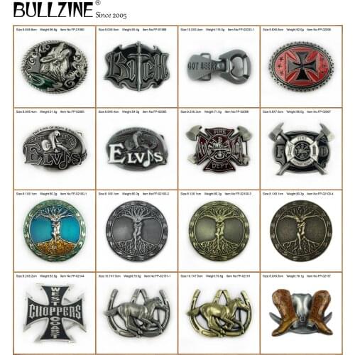 Bullzine Zinc alloy retro Wolf Love tree belt buckle Fire Fighter Cross Bottle opener Western boots belt buckle 4cm width belt