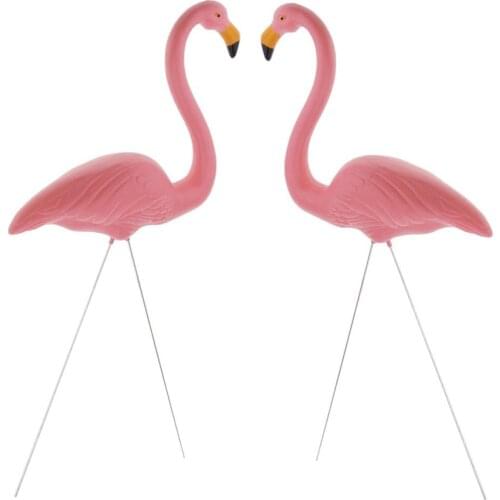 1 Pair Lifelike Standing Flamingo Stake Outdoor Garden Lawn Patio Pond Decor