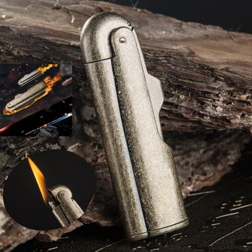 Retro Gasoline Flint Lighter Grinding Wheel Trenches Pure Copper Cigarette Lighter Free Fire Inflated Metal Gadgets For Men