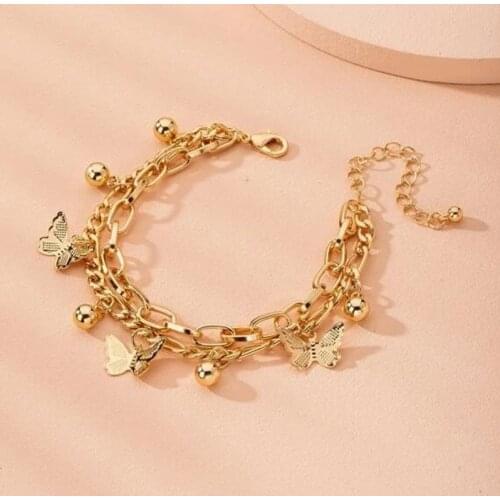 Butterfly Bracelet Woman Layered Girl Bracelets Tassel Fashion Clavicle Chain Lady Party Gold Color European Zinc Alloy Collares