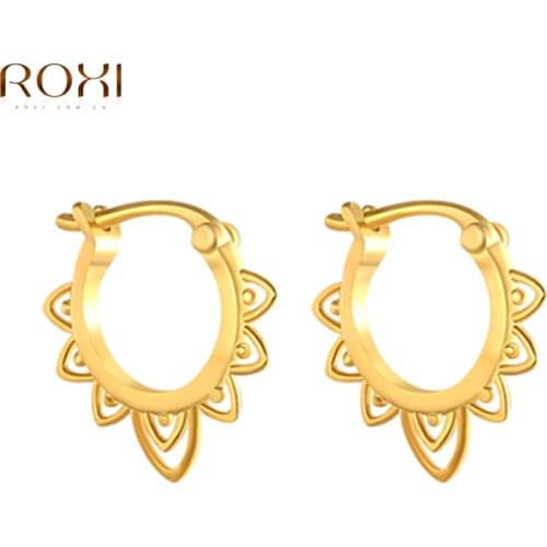 ROXI 925 Sterling Silver Geometric Round Stud Earrings For Women Party Gift 2019 Fashion Jewelry Boho Leaf Circle Small Earrings