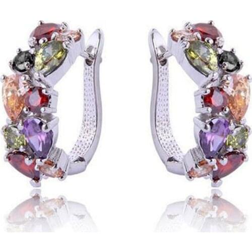 Mona Lisa Luxury Silver Color Multicolor Hoop Earrings For Women Colorful Zircon Wedding Crystal Jewelry Statement Earings Gifts