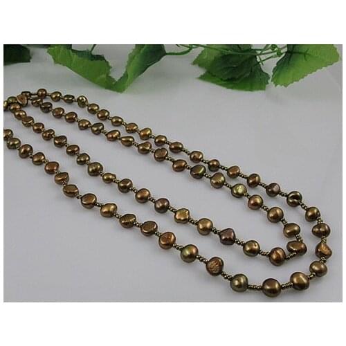 Unique Pearls jewellery Store AA 6-9MM Brown Color Baroque Freshwater Pearl Necklace 120cm Long Pearl Jewelry Free Shipping