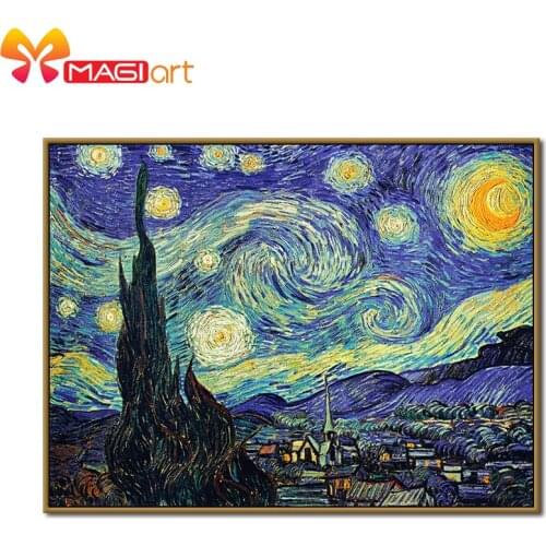Cross stitch kits Embroidery needlework sets 11CT water soluble canvas patterns 14CT Van Goghs starry sky-NCMS049
