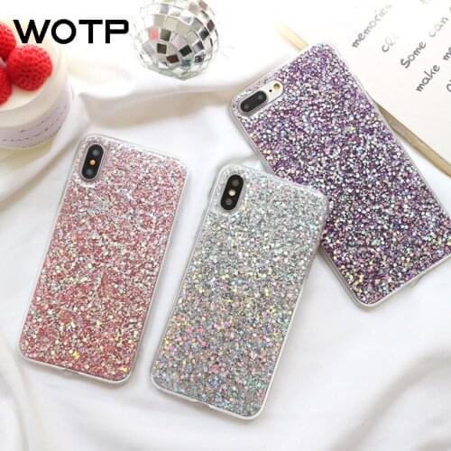 WOTP Fashion Glitter Shining Powder Phone Case For iphone XS Max XR X 6 6S 7 8 Plus Colorful Glitter Sequins Soft Back Cover