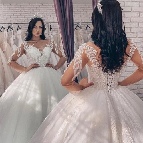 2021 New Arrival Ball Gown Tulle Wedding Dress Elegant Long Sleeve robe de mariée for Bride Vestidos De Noiva
