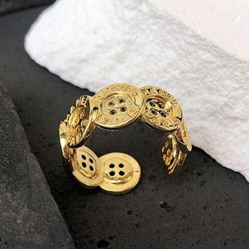 Button gold open ring for women funny creative noval ring unusual unique cool jewelry trendy 2021