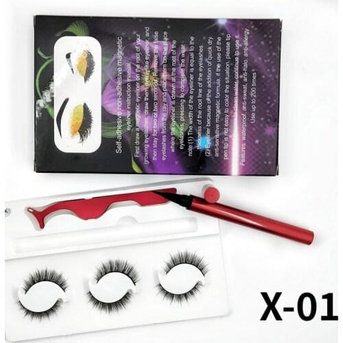 3 pairs of glue-free eyelashes magnetic eyeliner eyelashes natural simulation waterproof self-adhesive false eyelashes tool set
