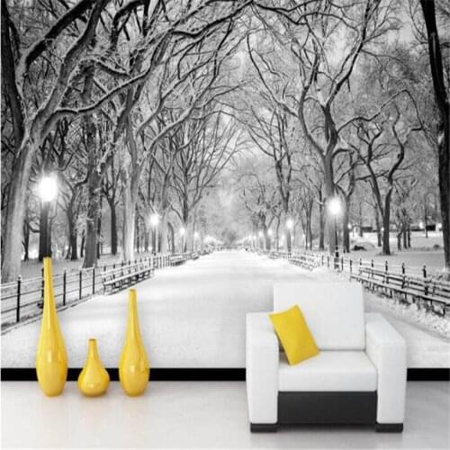 Beibehang 3d wallpaper custom mural Black and white wood road snow TV setting wall painting photo wallpaper for 3d papel wall