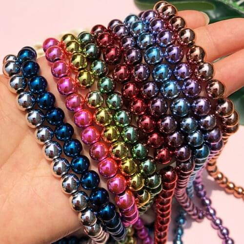 AAA New Natural Rose Gold Black Blue Hematite Plated Stone Beads Loose beads For Jewelry Making DIY Fashion Bracelets 2-12mm 15"