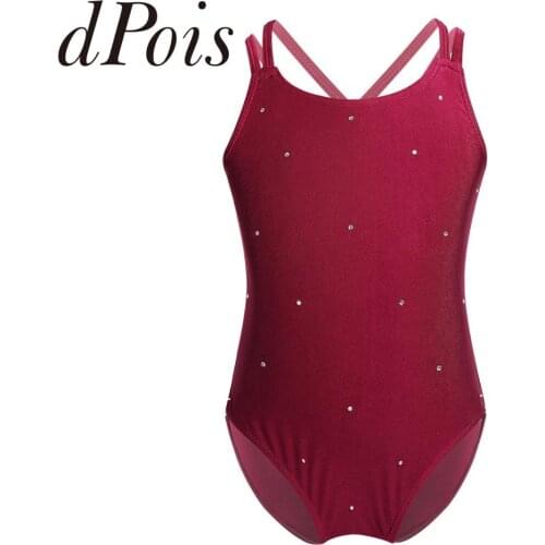 Girls Ballet Leotards Gymnastics Jumpsuit Sleeveless One-Piece Rhinestone Spaghetti Straps Gymnastics Leotard Children Dancewear