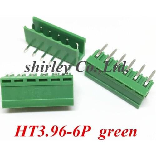 Free shiiping 200PCS Terminal bend pin HT3.96-6PL plug socket 3.96MM 6P pitch green HT3.96-6P Curved needle
