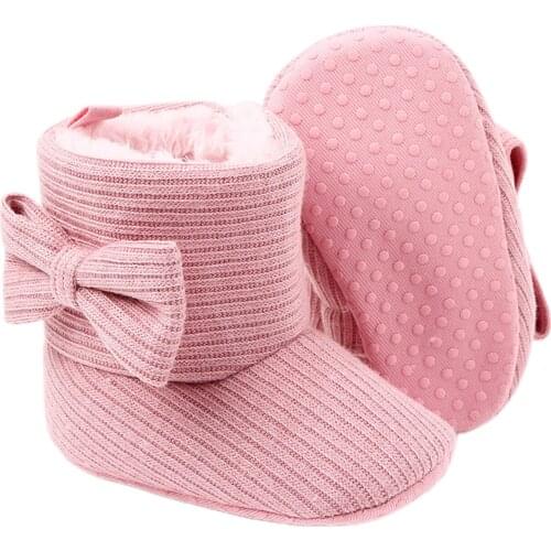 Pudcoco 2020 Baby Girls Boys Snow Boots Winter Warm Solid Soft Sole Anti-Slip Crib Shoes Cozy Bowknot Booties
