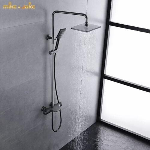 Gunmetal thermostatic shower set waterfall rainfall shower hot and cold matte gray Shower faucet Bathtub thermostatic shower