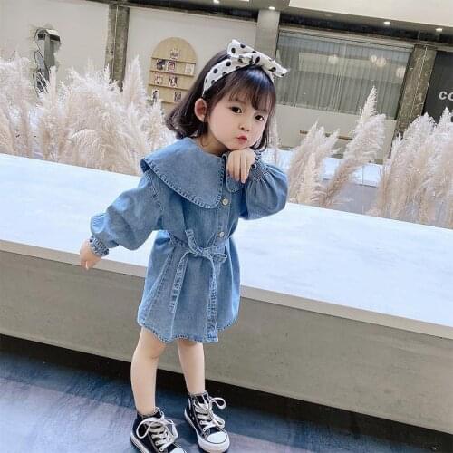 Girls Spring and Autumn Denim Princess Long Sleeve Princess Dress Toddler Fall Clothes 2021 Denim Dresses Korean Baby Clothes