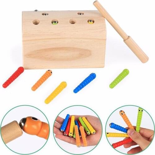 Wooden Magnetic Fishing Toy Insect Game Worm Toy Shape Matching Kids Early Educational Toys Parent-child Interactive Games