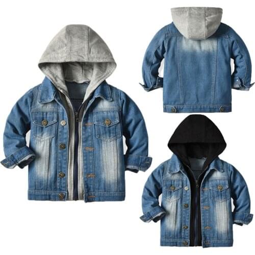 2021 New Spring Autumn Boys Sweatshirt Full Sleeve Hooded Denim Coat For Kids Fashion Zipper Children Birthday Present Outerwear