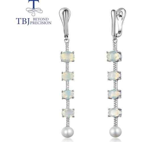 Long style Earrings natural fresh water pearls with opal in 925 sterling silver fine jewelry for girl,women,wife nice gift