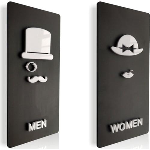 Bathroom Toilet Door Sign Creative Wall Stickers Wc Indication Signage Acrylic Plates Men Women House Number Prompt Plaque