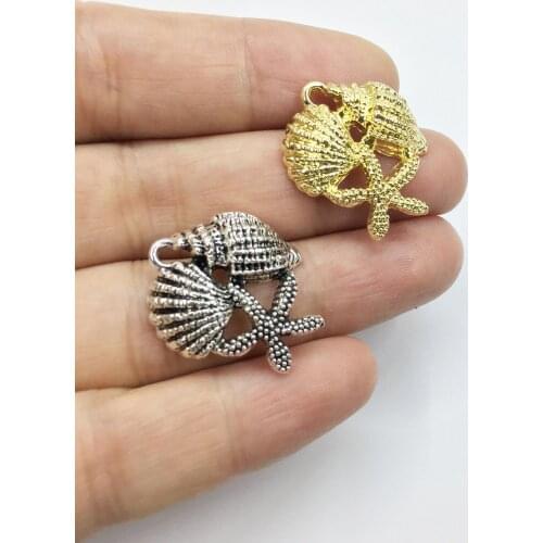 Eruifa 10pcs 20mm Pretty Shell with Sea Star Zinc Alloy necklace,earring bracelet jewelry DIY handmade old and Rhodium silver