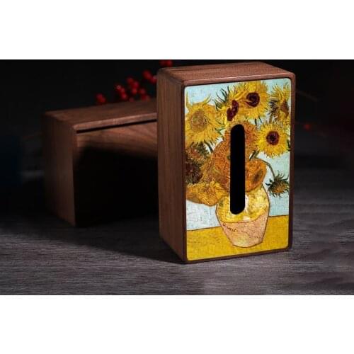 European Vintage Wood Tissue Box Cover Oil Painting Decorative Black Walnut Pumping Paper Storage Boxes Living Room Decoration