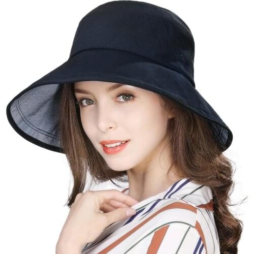 FANCET Womens Summer Beach Sun Hats Wide Brim Adjustable Windproof Chin Cord Strap Packable Foldable Ladies Casual 00021