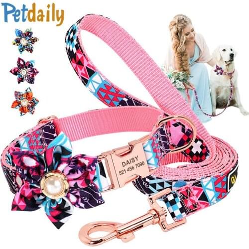 Customized Cat Pet Collar Nylon Personalized Dog Puppy Collar and Leash Pet ID Tag Nameplate Collar for Small Medium Large Dogs