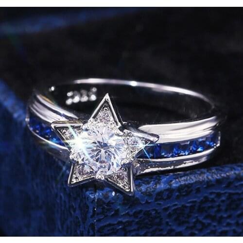 JK Navy Style Blue White Color With Shiny Star Shaped Women Rings Micro Paved Factory Direct Selling Rings Dropshipping