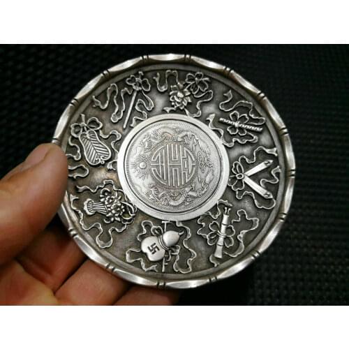 CHINEA FOLK old Carved Tibetan silver plate writing-brush washer ornaments