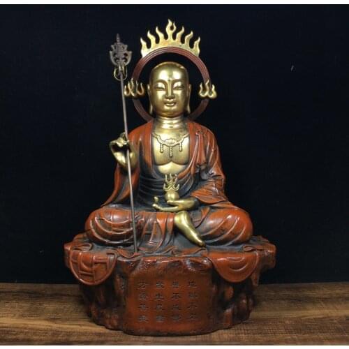 12"Tibet Temple Collection Old Bronze Gilt Real gold silver Jizo Ksitigarbha Amitabha Sitting Buddha Enshrine the Buddha