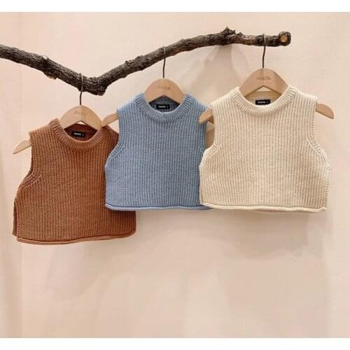 Korean Japan Style Autumn Baby Girls Boys Knitting Vest Baby Sleeveless Coat Tops Winter Solid Color Knitting Sweater
