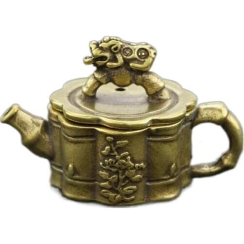 Retro Bronzeware Mini Copper Kettle Decorations Festival Pixiu with Cover Ornaments Teapot Incense Burner Home Decore