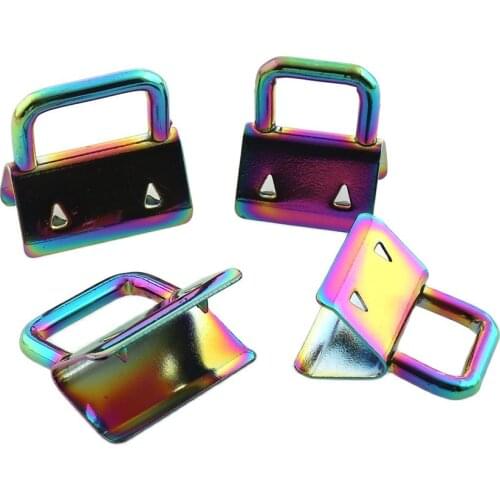 Metal Rainbow Color Key Fob Hardware Buckle 25mm/20mm keychain Split Ring For Wrist Wristlets Cotton Webbing Clip(12PCS)