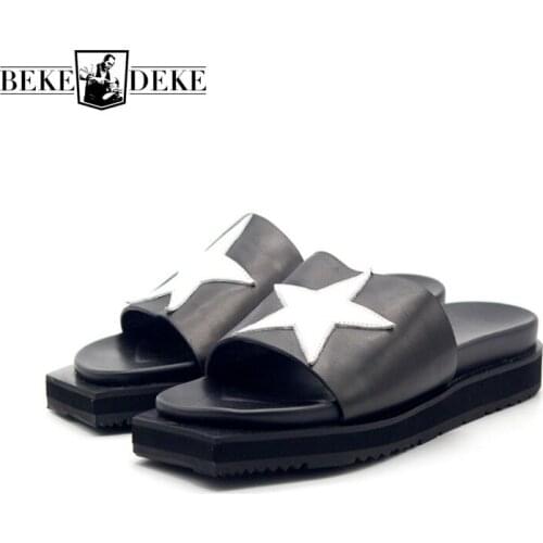 High Quality Cow Leather Men Summer Sandals Slippers Fashion Black Outdoor Platform Sandals Designer Beach Flip Flops Plus Size