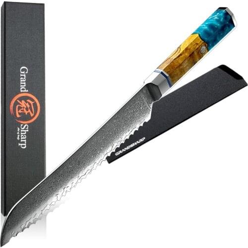 Bread Knife 7.5 Inch Japanese Serrated Knife 67 Layers Damascus Steel Cheese Cake Toast Cutter Knives Cooking Tools GRANDSHARP