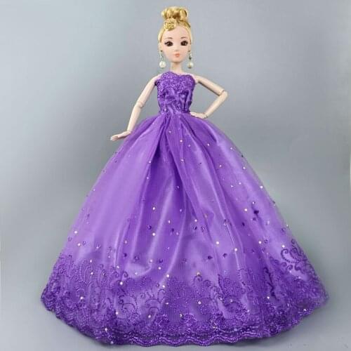 Fashion Purple Princess Wedding Dress For Barbie Doll Clothes Noble Party Gown 1/6 BJD Accessories Vestidos Best Gift For Girl